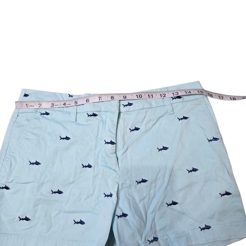 British Khaki Shorts Blue Shark Print Pockets Stretch Casual‎ Chino Size 6